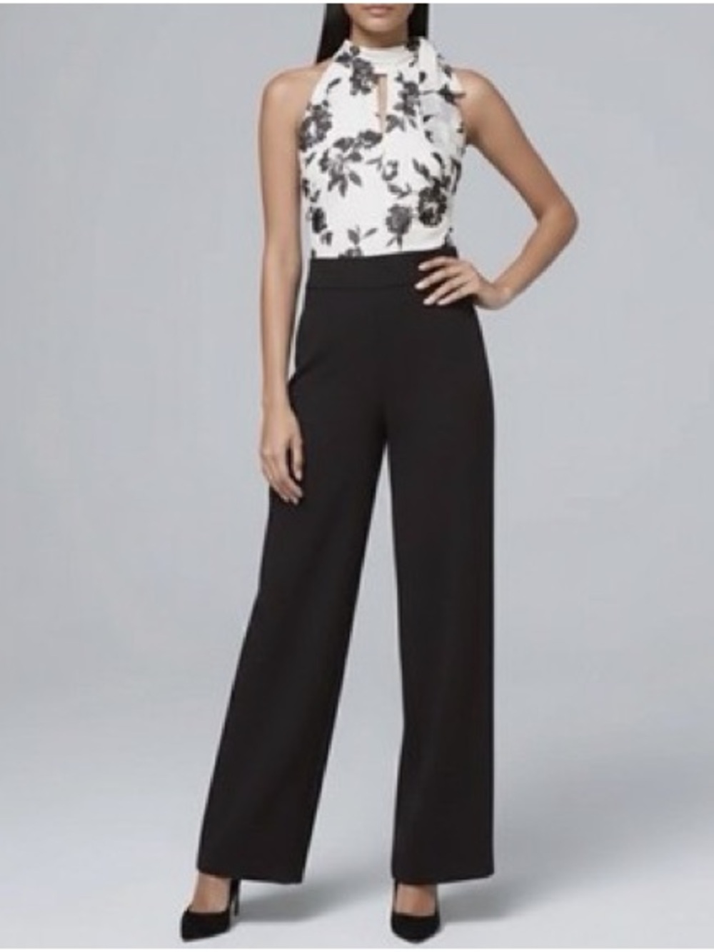 White House Black Market Black & White Floral Halter Maxi Dress